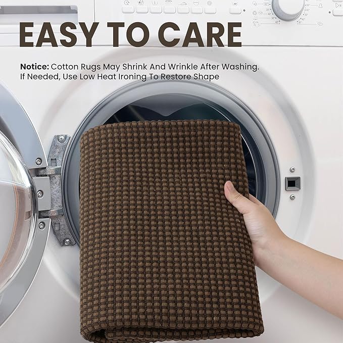 EARTHALL Woven Area Rug 3x5 Ft Washable Rugs for Entryway Braided Non Slip Rubber Backed Throw Rugs Door Mat Indoor Outdoor Entrance Cotton Carpet for Kitchen Foyer Front Door, Brown