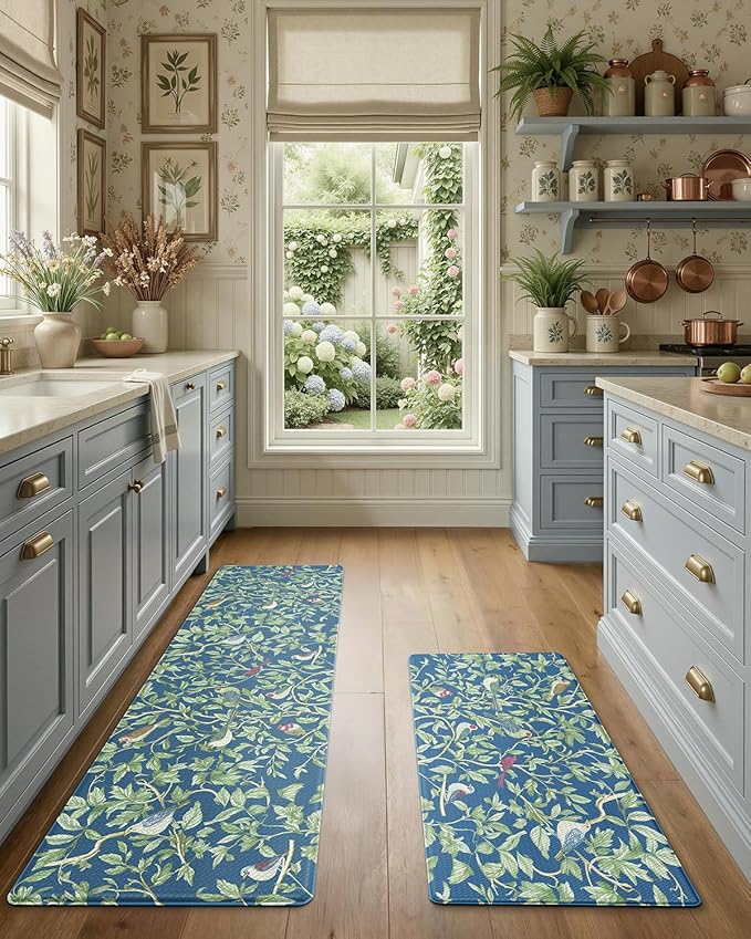 LUMI Anti-Fatigue Kitchen Floor Mats Set of 2,Cushioned Comfort Standing Rug Waterproof 2PCS, Non-Slip Ergonomic Foam Runner for Sink, Laundry, Office & Home,17x29+17x59,