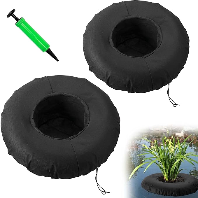 DECOHS 2 Pack Floating Planters for Ponds, 2 Sizes Woven Fabric Floating Pond Plant Baskets, Aquatic Plant Fish Barrier Floating Island for Garden Water Features and Aquascape Decoration