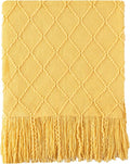 BATTILO HOME Yellow Throw Blanket with Fringe, Gold Bed Throws Spring Decorative Large Throw for Couch Sofa Indoor Outdoor (Yellow, 52"x80")