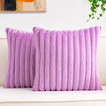 Pack of 2 Faux Fur Fall Throw Pillow Covers 22x22 Inch, Soft Plush Striped Neutral Couch Pillow Cover, with Velvet Back Modern Home Decor for Sofa Living Room Couch Bed Purple
