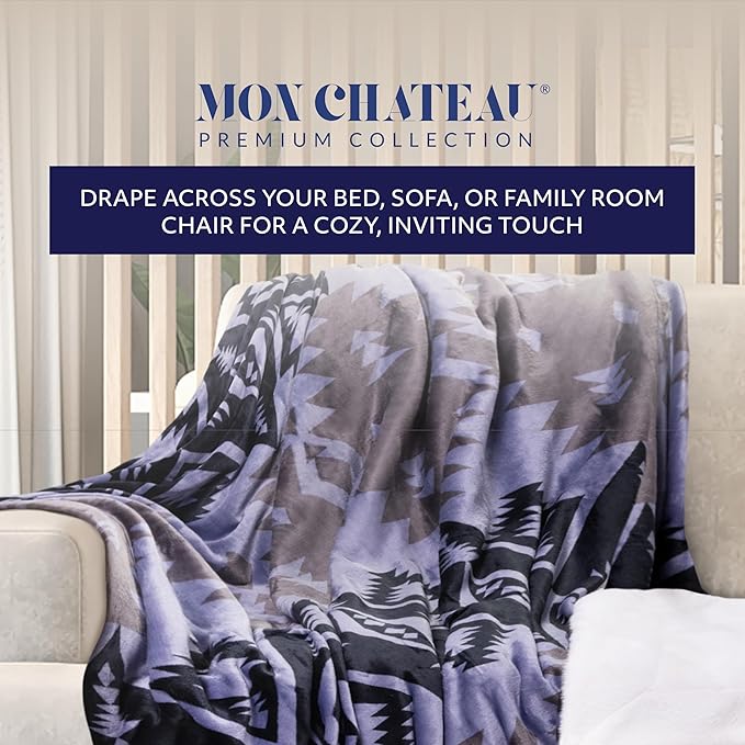 Mon Chateau 60" x 70" Serenity Flannel Throw Blanket, Aztec Print Soft Blanket for Queen-Size Bed, Couch, or Sofa, Cozy Home Decor and Stylish Living Room Comfort, Sunstone Pattern