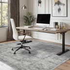 4x6 Area Rugs for Living Room Bedroom, Large Washable Rug, Grey Vintage Abstract Boho Rug, Non Slip & Low Pile Wool Carpet for Indoor Dining Room, Farmhouse, Kids Room and Office(Grey 4x6ft)