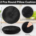 Namalu 2 Pcs Round Throw Pillow 13.8 Inch Decorative Round Velvet Floor Pillows Pumpkin Throw Pillows with Center Button for Thanksgiving Home Decor Living Room Sofa Couch Bed Chair (Black)