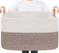 Goodpick Large Woven Blanket Basket 21.6" x 14.9" x 11.8" Storage Baskets for Organizing, Baby Laundry Basket with Handles, Toy Storage Baskets for Living Room Nursery, Brown