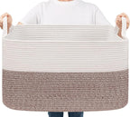 Goodpick Large Woven Blanket Basket 21.6" x 14.9" x 11.8" Storage Baskets for Organizing, Baby Laundry Basket with Handles, Toy Storage Baskets for Living Room Nursery, Brown