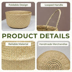 Seagrass Plant Basket Set of 3 with Handles – Handwoven Woven Basket Planter, Indoor Plant Basket & Plant Holder Basket, Natural Fiber Wicker Plant Pot Basket for Boho Farmhouse Home Decor