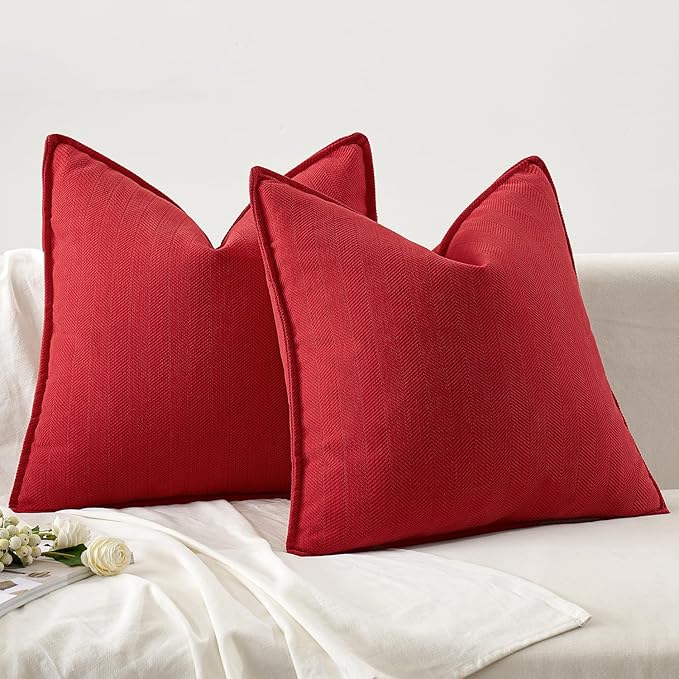 MIULEE Pack of 2 Red Decorative Pillow Covers 20x20 Inch Soft Chenille Luxurious Couch Throw Pillows Farmhouse Cushion Covers with Elegant Design for Sofa Bedroom Living Room Home Decor