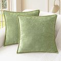 CaliTime Throw Pillow Covers Decorative 20 X 20 Inches Pack of 2 Cotton Thread Stitching Edges Solid Dyed Soft Chenille Cushion Cases for Couch Sofa Bed Living Room Farmhouse Sage Green