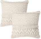 REDEARTH · Tufted Throw Pillow Cushion Covers - Boho Textured Woven Decorative Cases Set for Couch, Sofa, Bed, Farmhouse, Chair, Patio, Car - 100% Cotton (18x18 ; Boho Chic Natural) Pack of 2