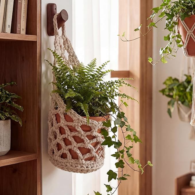 6 Pk Wall Planters for Indoor Macrame Plant Hanger Boho Wall Mounted Flower Baskets Hanging Planter, Plants and Pots are Not Included(White,4 x 8 Inch)