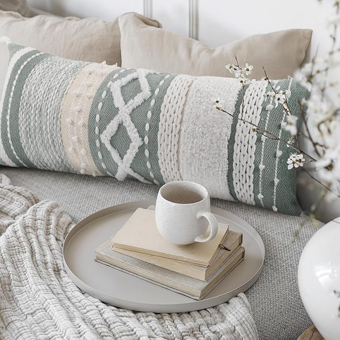 Decorative Boho Lumbar Pillow Cover 14x36 – Beautiful Throw Pillow with Soft Texture for Bed, Couch Decor or as Body Cushion – A Stylish Addition to Your Bedroom
