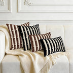 20"x20" Black Cream Stripe Tufted Pillow Covers Luxury Geometric Accent Pillows Soft Woven Decorative Pillow Cases for Couch, Sofa, Bedroom Décor (Black, 20"×12")