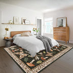 Mushroom Washable Rug 5x7 Area Rugs for Living Room, Insect Print Rug for Bedroom, Non Slip Throw Carpet with Rubber Back, Soft Low Pile Dining Room, Brown