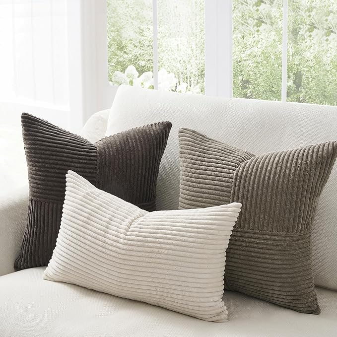 Topfinel 20×20 Pillow Covers Set of 4,Boho Large Neutral Throw Pillow Covers with Corduroy,Soft Accent Pillowcases for Couch,Bed,Living Room Home Decor (Cream,White)