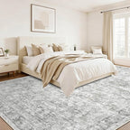 10x14 Area Rugs for Living Room: Washable Large Vintage Floral Rug Low Pile Non-Slip Boho Carpet for Bedroom Dining Home Office (Grey, 10'x14')
