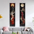 AOHMPT Pack of 2 Long Vertical Tapestry,Nature Landscape Tapestry with Serene Mountain River, Moon & Sun Motifs,Traditional Ink Painting Wall Art , Zen Aesthetic Wall Hanging for Living Room Bedroom Decor 13" W x 51" H"