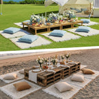 8 Pcs Outdoor Picnic Blanket 35"x35" Boho Blanket Woven Cotton Yarn Portable Mat Plaid with Fringe Washable for Picnic Party Camping Beach Travel Lawn Indoor Bohemia Decor (Beige)