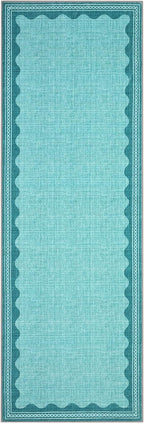 Scalloped Teal 2.5x8 Runner Rug for Hallway Washable Kitchen Rugs Non Slip Solid Modern Soft Low-Pile Indoor Carpet for Entryway Laundry Room Floor Mats TPE Backing
