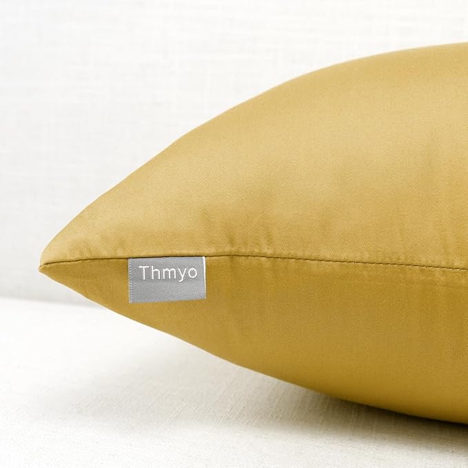 Thmyo 4-Pack 100% Cotton Comfortable Solid Decorative Throw Pillow Case Square Cushion Cover Pillowcase Sublimation Blank Pillow Covers DIY Throw Pillowcase(18x18 inch/45x45cm,Mustard Yellow)