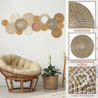Xuhal 15 Pcs Boho Wall Basket Decor Handcrafted Seagrass Woven Wall Basket Rustic Round Woven Hanging Art for Home Farmhouse Kitchen Table Living Room(Fresh Style)