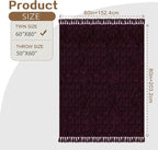Chenille Throw Blanket for Couch with Tassels,60"X80" Soft Cozy Lightweight Knitted Boho Decorative Blankets for Bed and Sofa,Aubergine