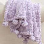 HORIMOTE HOME Ultra Soft Cozy Sherpa Throw Blanket with Pompom Fringe, Light Weight Warm Decorative Boho Style Plush Throw Blanket Cover for Couch, Sofa, Bedroom,Travel, Outdoor, 50”x60”, Purple