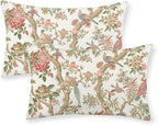 Chinoiserie Pillow Covers 12x20 Set of 2 Pink Green Bird Floral Throw Pillows Vintage Pink Flower Bird Decorative Pillow Cases Outdoor Chinoiserie Decor Farmhouse Cushion Case for Couch Sofa
