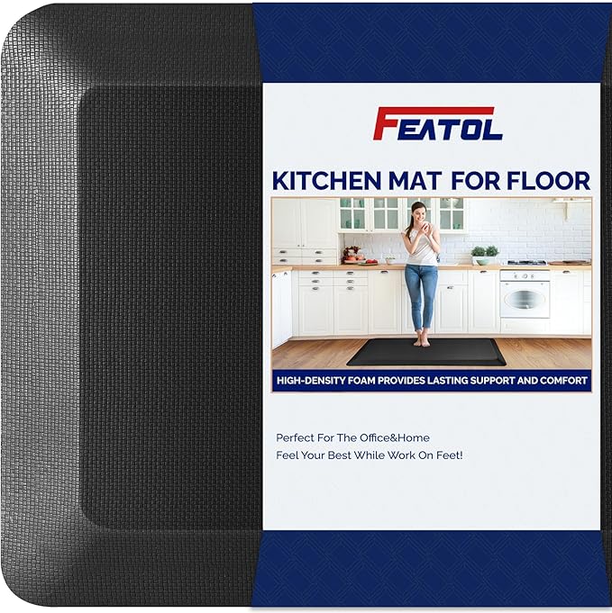 FEATOL Anti Fatigue Mat for Standing, 9/10 Extra Thick Ergonomic Standing Desk Mat, Comfort & Durable Memory Foam Standing Mat at Home,Office All Day (17" x 24", Black, 1PC)