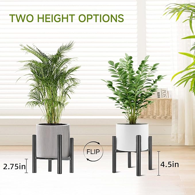 2PCS Adjustable Metal Plant Stand Black, Fits 6 -10 Inch Heavy Duty Flower Pots Holder - Floor Single Plant Stands Indoor Outdoor for Corner Planter Outside Potted Plants (Pot Not Included)