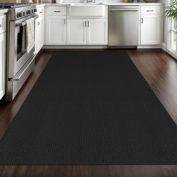 EARTHALL Woven Area Rug 4x6 Ft Washable Rugs for Entryway Non Slip Braided Throw Rugs Bedroom Carpet Cotton Entry Rug Cotton Floor Carpets for Bedroom Dining Room Living Room, Black/Grey