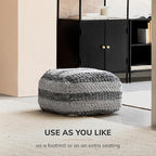 Anji Mountain Pouf Ottoman Foot Rest, Handmade Ottoman Pouf, Comfortable Foot Stool, Decorative Floor Seating for Living Room Decor, Bedroom & Home Décor Accent - Basalt Loom