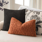 Foindtower Set of 2 Curly Teddy Wool Pillow Covers Decorative Boucle Textured Lumbar Throw Pillow Faux Fur Sherpa Pillowcases Sheepskin Fuzzy Cushion Case for Sofa Bedroom Car 12"x20" Burnt Orange