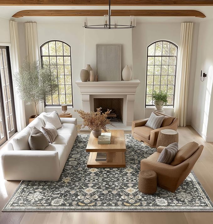 Washable Rugs for Living Room: 10x14 Area Rugs for Bedroom Ultral Soft Non-Slip Stain Resistant Vintage Boho Large Carpet for High-Traffic Dining Room - Farmhouse Decor