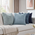 Fancy Homi Set of 4 Blue Decorative Throw Pillow Covers 12x12 Inch for Couch Bed Chair, Modern Farmhouse Boho Room Decor, Soft Fuzzy Corduroy Textured Striped Coastal Blue Cushion Case 30cm