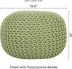 REDEARTH · Round Pouf Foot Stool Ottoman - Cotton Knitted Cord Boho Pouffe - Cable Poof Filled Footrest Stuffed for Living Room - Nursery - Bedroom - Patio - Lounge (19.5"x19.5"x14") - Kiwi