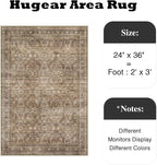 HUGEAR 2x3 Entryway Area Rug Vintage Brown Small Rug Machine Washable Door Mat Retro Floral Low Pile Carpet Vacuumable Distressed Throw Rug Entrance Kitchen Bathroom Bedroom Non Slip Lightweight