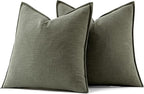 MIULEE Decorative Linen Pillow Covers 20x20 Inch Olive Green Boho Farmhouse Neutral Couch Throw Pillows for Bed Pack of 2 Accent Outdoor Pillowcase Modern Sofa Cushion Livingroom Home Decor
