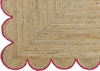 Weaving Cottage Scalloped Natural Jute Area Rug | Beige & Red, 2X3 FT Handwoven Jute Doormat | Eco-Friendly, Durable, and Stylish | Perfect for Living Room, Bedroom, and Entryway