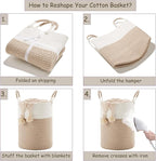60L Hamper Laundry Basket Tall Woven Clothes Hamper for Baby Girls Nursery Kids Cotton Rope Blanket Basket in Living Room Bathroom Bedroom Brown 15Dx20H inches Large