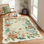 Lahome Floral Bedroom Rug,4x6 Washable Area Rugs for Living Room Dining Room, Non Slip Ultra-Thin Stain Resistant Boho Throw Carpet for ‎Office Flore (4x6ft,Beige)