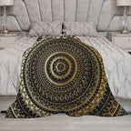 Black Gold Mandala Throw Blanket Boho Indian Hippie Vintage Abstract Bohemian Flower Blanket for Sofa Bed Couch Chair Or Dorm 70"x80"
