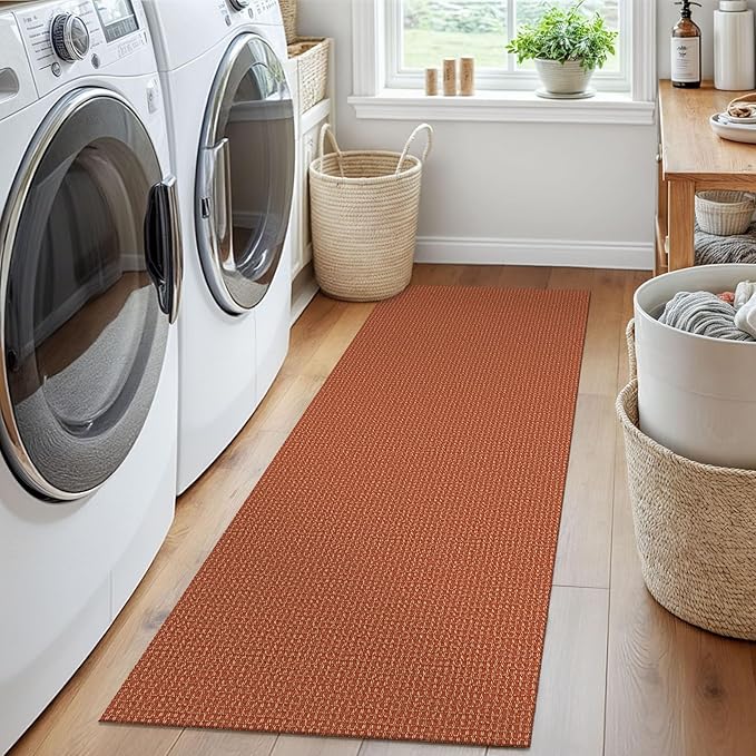 EARTHALL Woven Runner Rug 2x5 Ft Washable Runners for Hallways Cotton Non Slip Rubber Backed Kitchen Runner Braided Indoor Floor Carpet for Entryway, Hallway, Kitchen, Bedroom, Rustic Orange/Tan