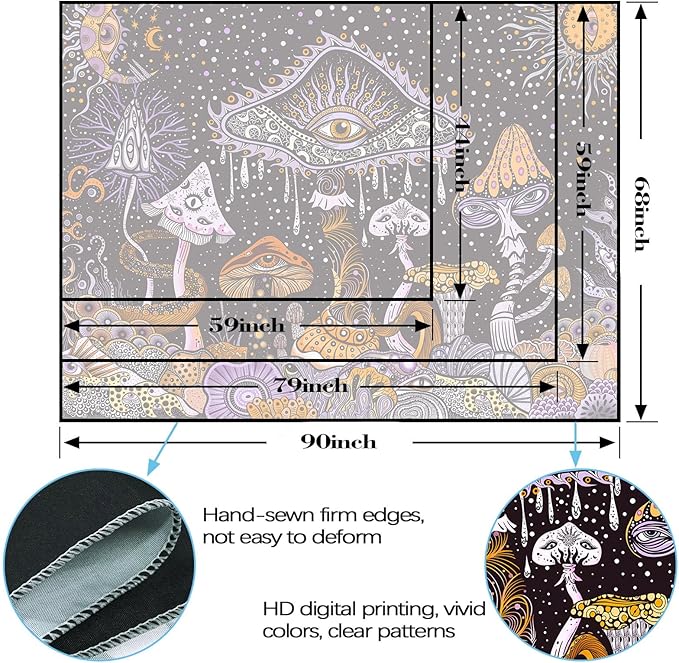 Yeoiat Purple Mushroom Tapestry Hippie Tapestry for Bedroom Cute Tapestries Aesthetic Wall Tapestries Hanging for Bedroom Dorm Living Room 36×48 Inches