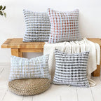 Boho Chenille Tufted Pillow Cover 24x24 Inch Set of 1, Farmhouse Striped Decorative Pillow Covers Accent Fluffy Neutral Square Pillowcases for Couch Sofa Bedroom Living Room, Black White
