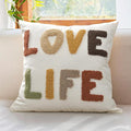 "Love Life Boho Pillow Covers 18X18 Inch Decorative Words Tufted Throw Pillow Covers Farmhouse Pillow Case for Couch Sofa Bed Living Room Bedroom, Rust/Mustard/Brown