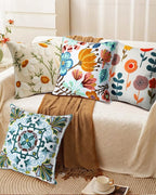 Embroidered Throw Pillow Cover - 18x18 Decorative Pillow Cover with Zipper Aesthetic Cute Design Boho Spring Summer Cozy Throw Pillowcase for Living Room Couch Sofa Bed, Elegant Flowers