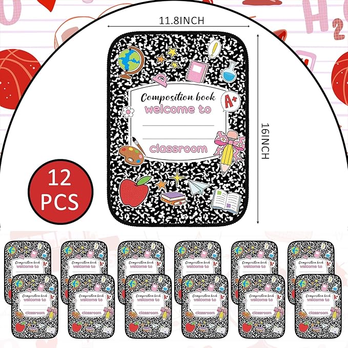 Tinideya 12 Pcs Kids Carpet Circle Seats for Class 16 Inch Round Classroom Rug Floor Cushions Soft First Day of School Educational Mat Non Slip Back to School Learning Playing Areas(Composition Book)