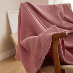 Simple&Opulence Cotton Muslin Throw Blanket 4 Layers for Bed, Couch, Woven Gauze Blanket with Tassels, Soft Lightweight Cozy Pre-Washed Breathable Farmhouse Decoration for All-Season(Dusty Pink)