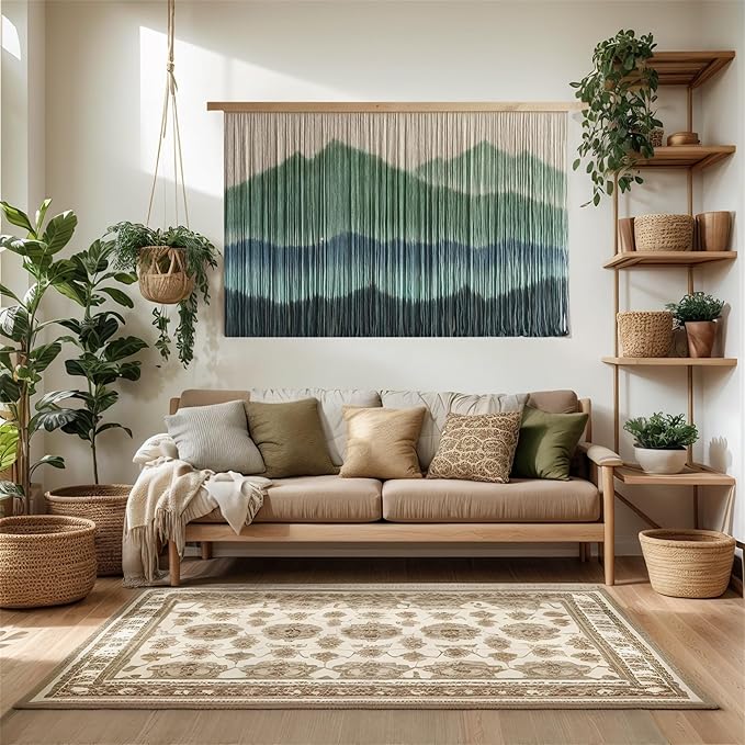 laddawan Extra Large Macrame Wall Hanging Dip-Dyed Tapestry Modern Wooden Home Wall Art For Living room Boho Handmade Wall Decor For Bedroom (Green)